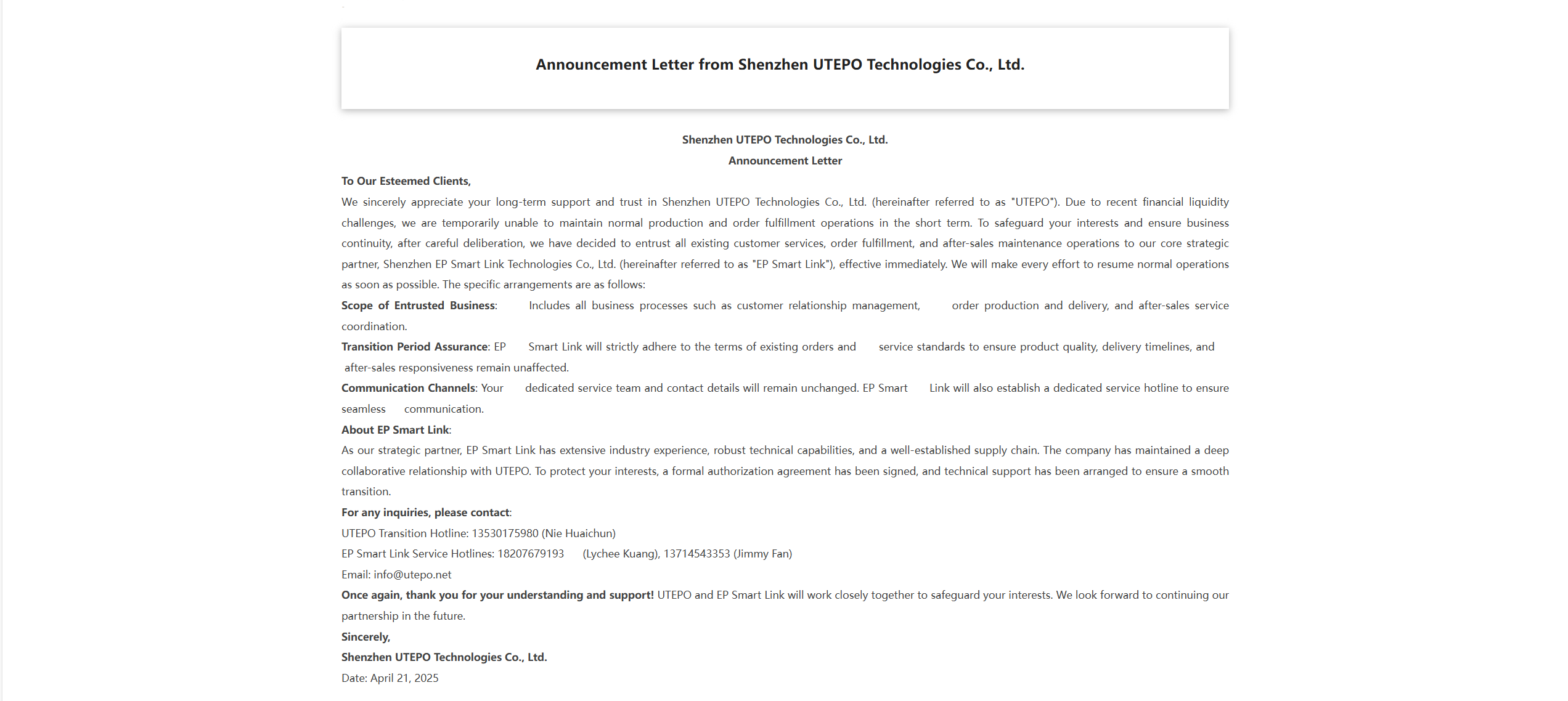 Redirecting to the UTEPO website...